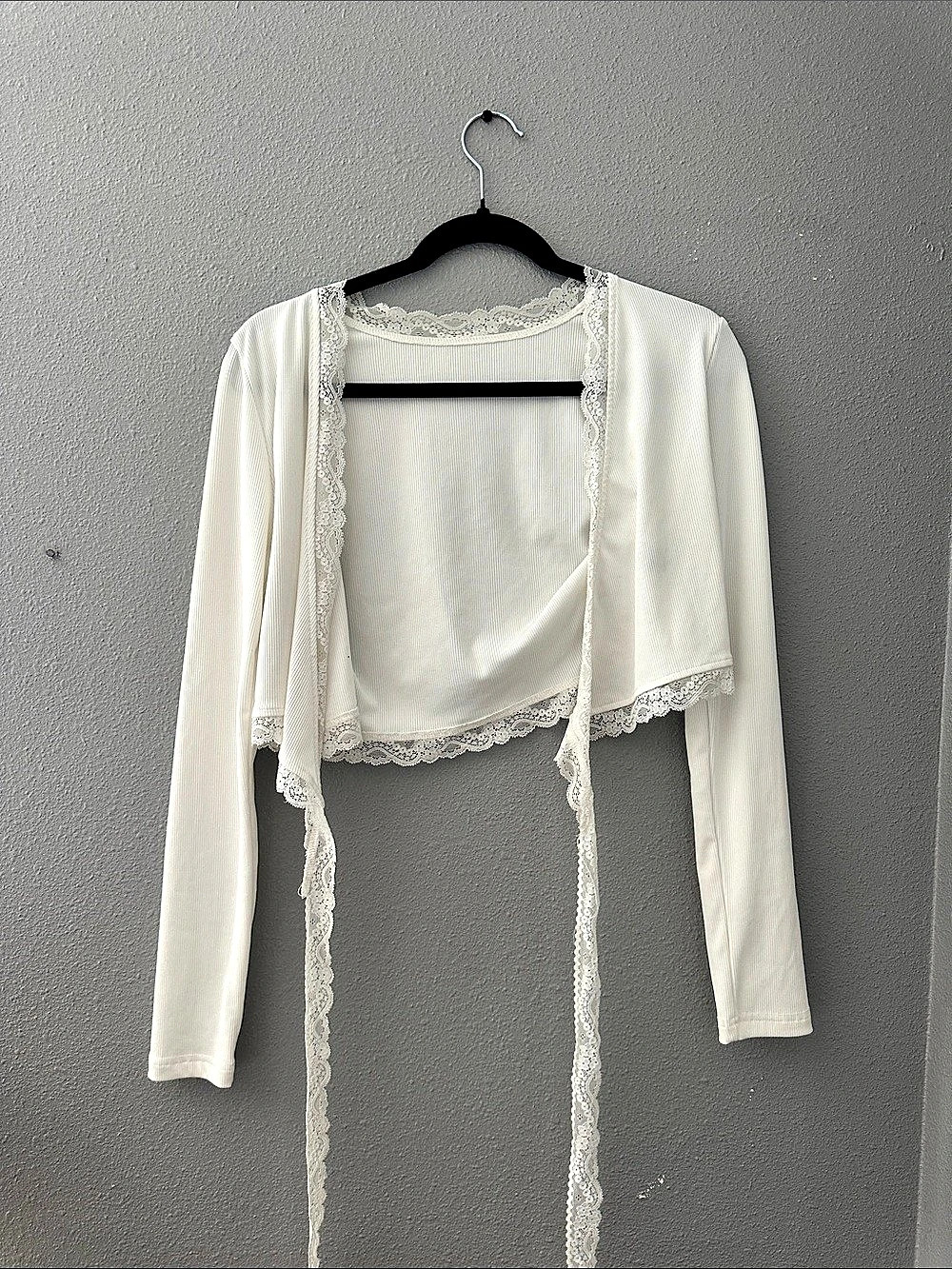 SHEIN White Lace-Trim Crop Top Size Medium Like New